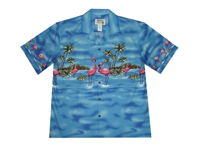 KY's Blue Pink Flamingos Hawaiian Shirt
